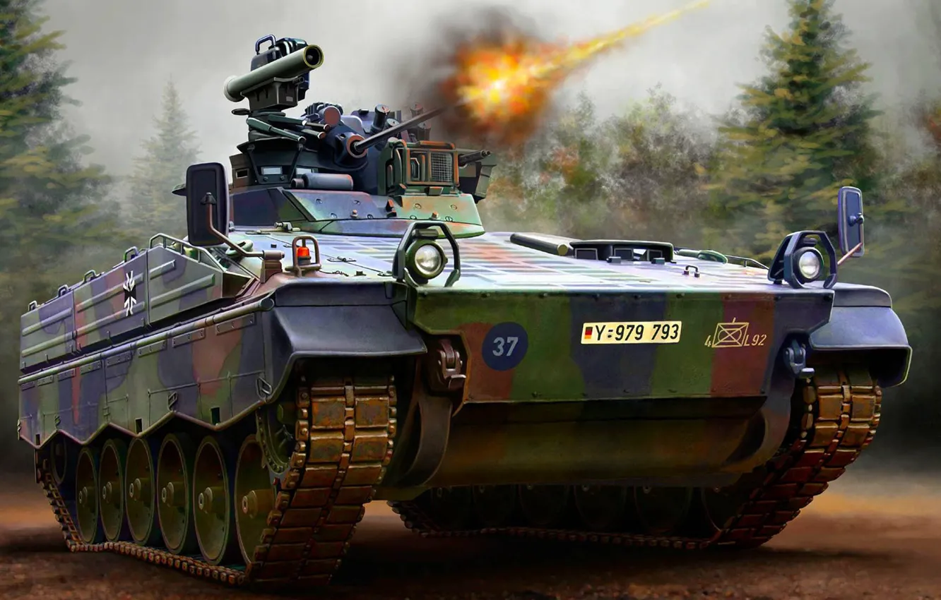 Фото обои огонь, рисунок, бундесвер, Rheinmetall, БМП, Marder, германская боевая машина пехоты