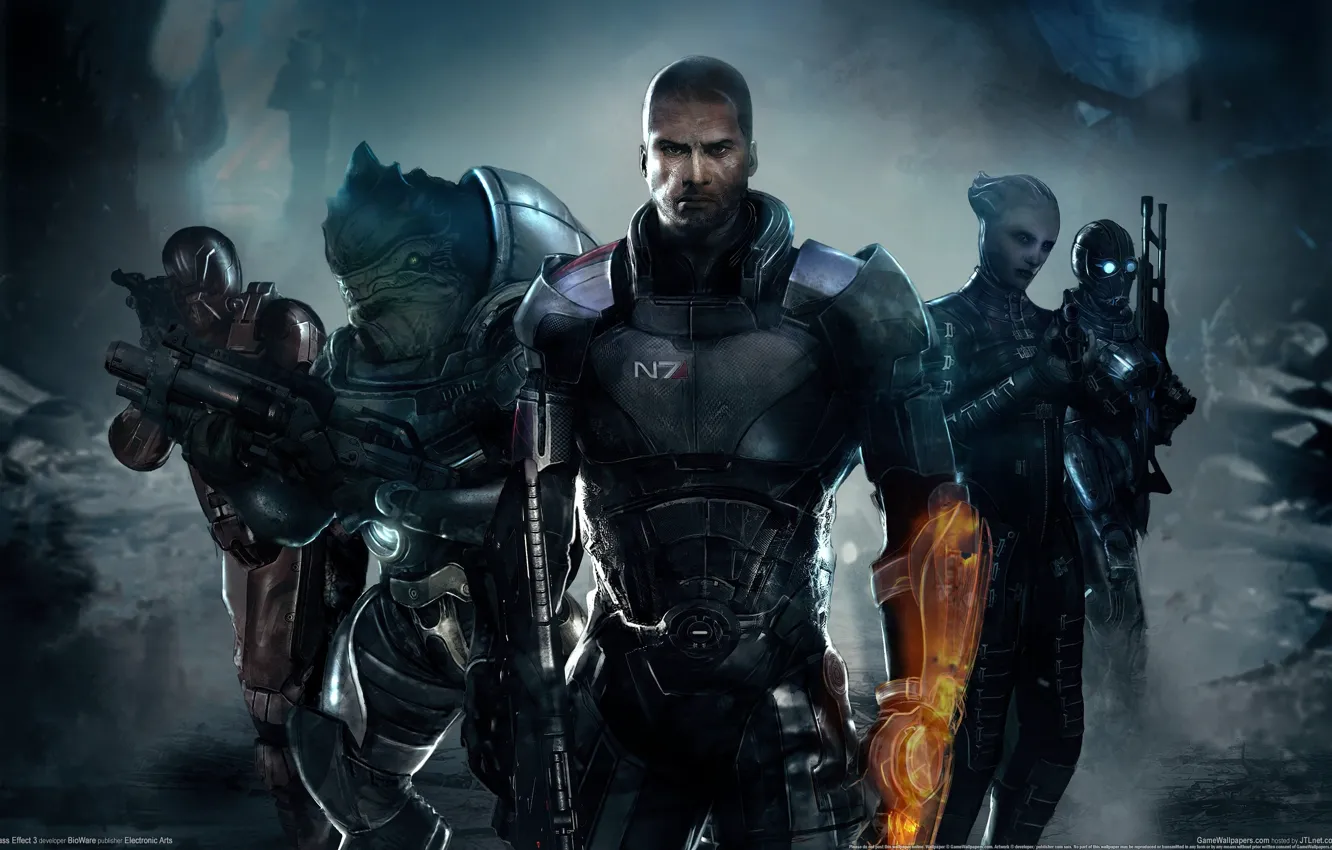Фото обои игра, mass effect, shepard, отряд, шепард