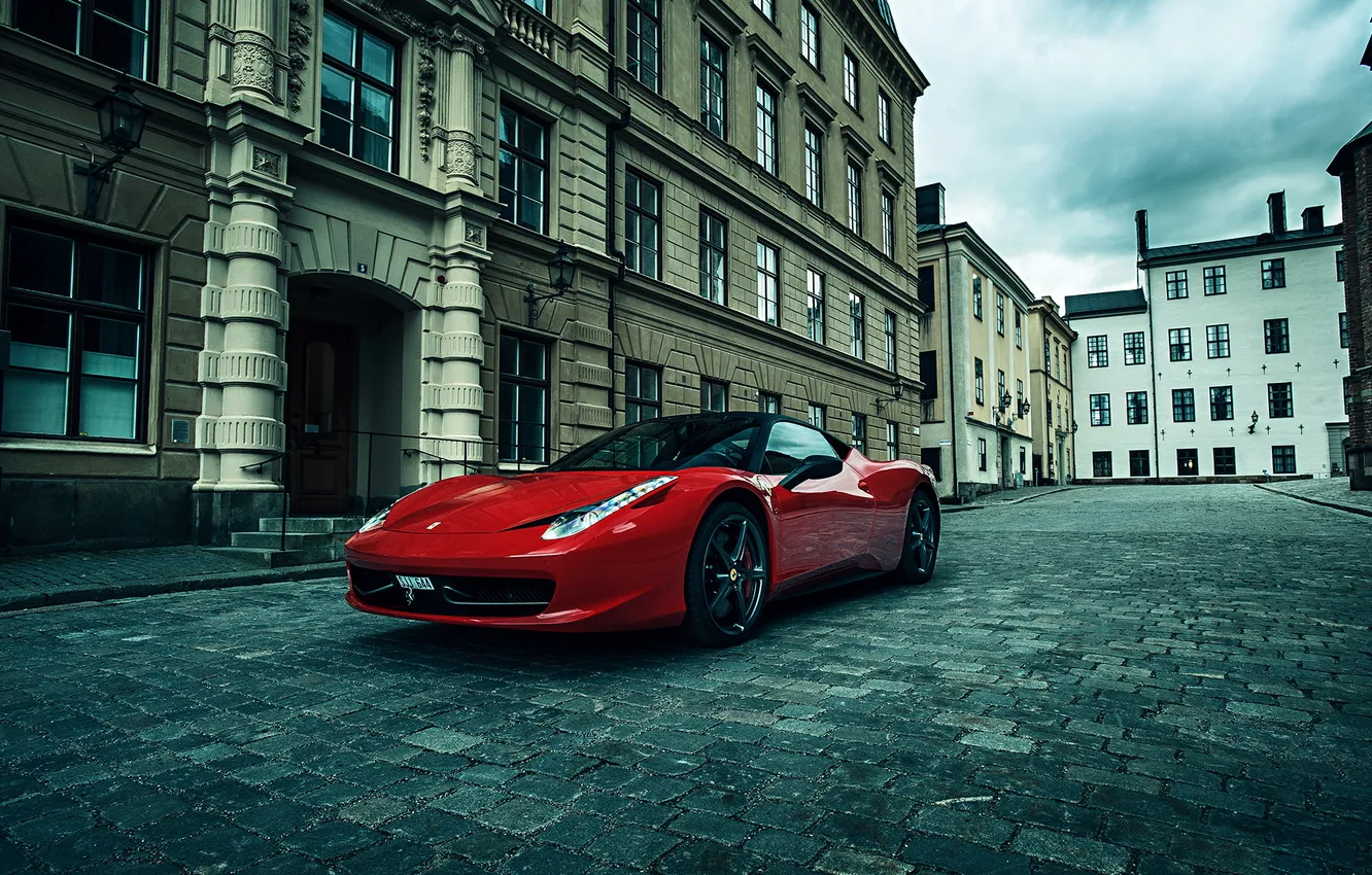 Фото обои City, Ferrari, Red, 458, Street, Italia, Performance, Supercar