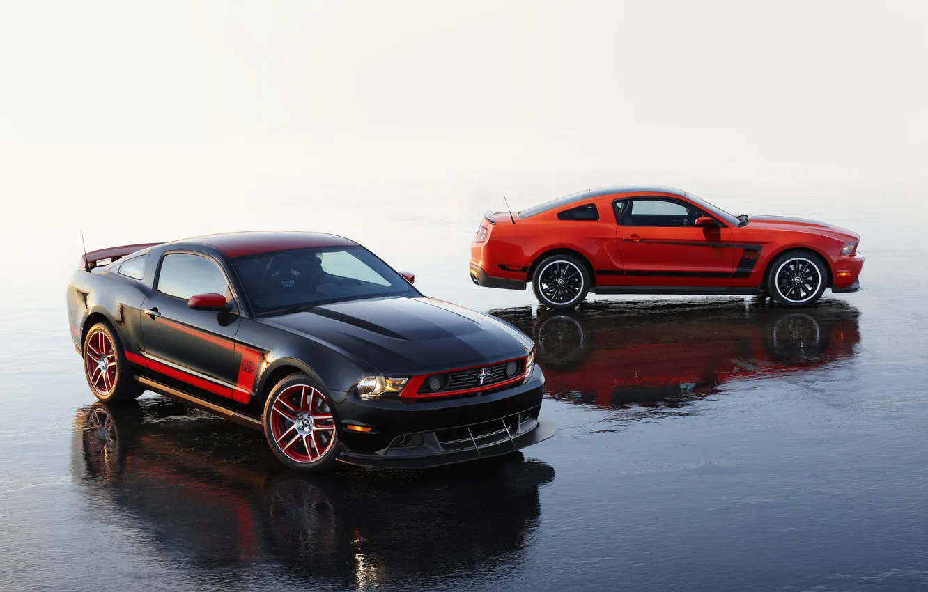 Фото обои вода, красный, черный, Mustang, Ford, мустанг, red, black