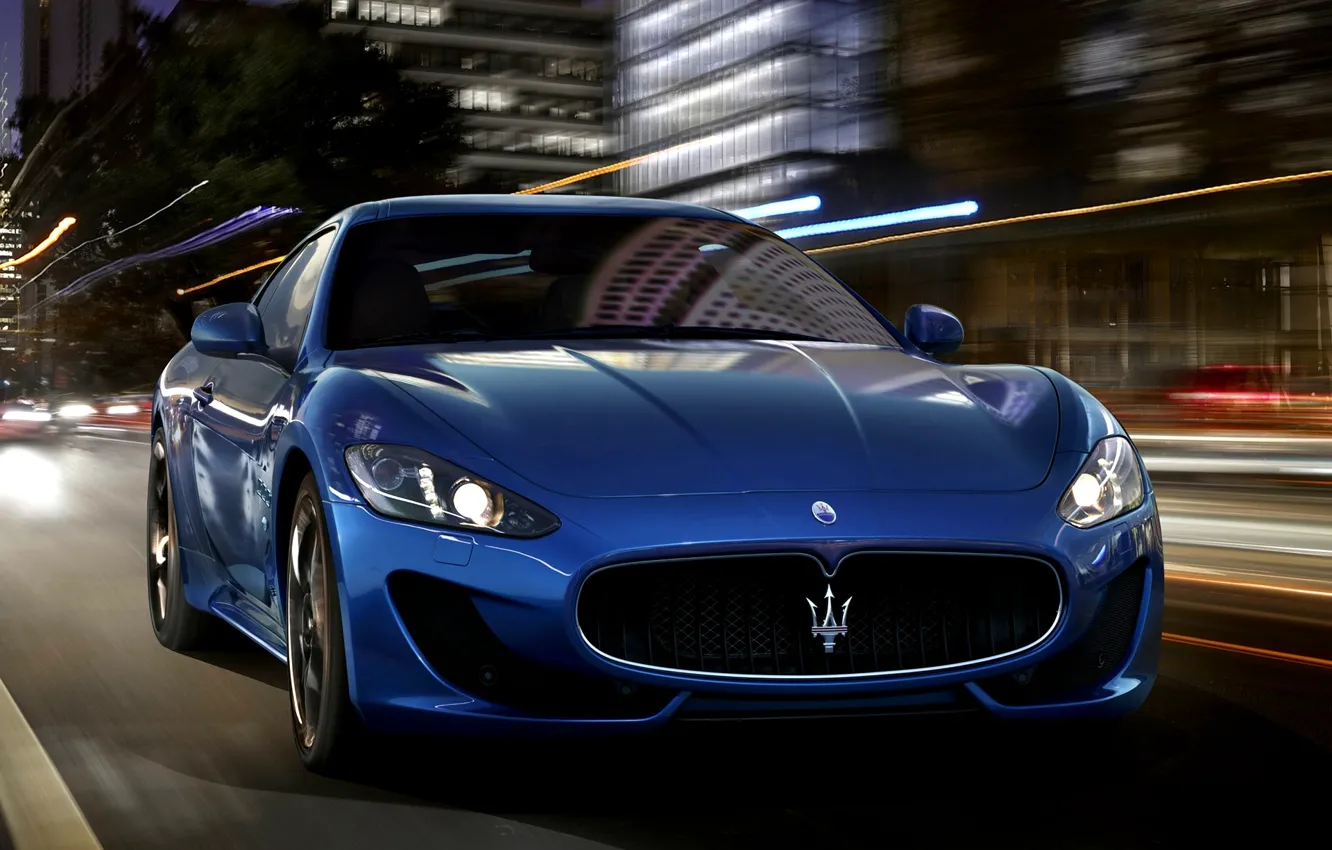 Фото обои Maserati, Огни, Ночь, Город, Спорт, Машина, Скорость, Мазерати