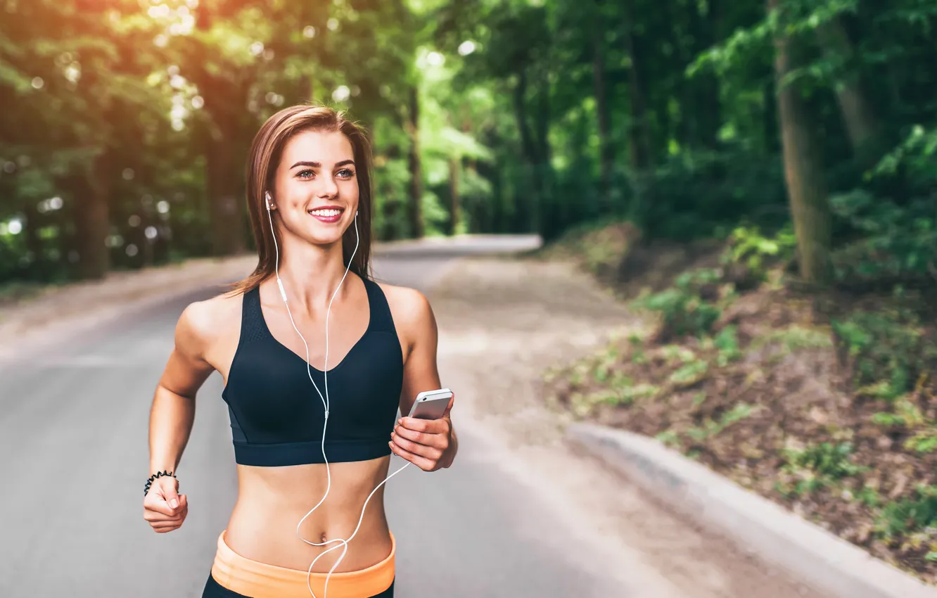 Фото обои girl, forest, happy, exercise, female, fitness, healthy, fit
