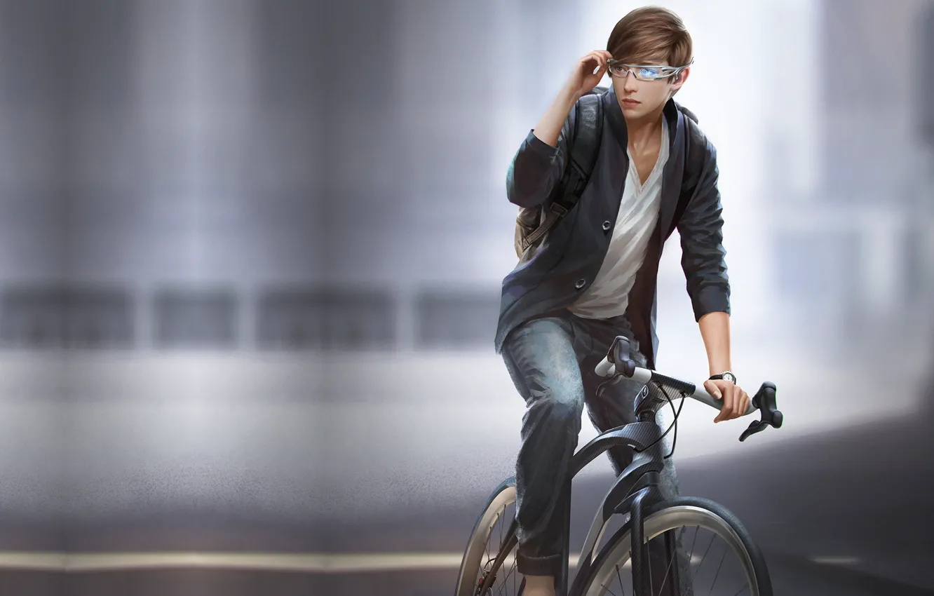 Фото обои велосипед, город, очки, парень, G-host Lee, Jason - And His Items