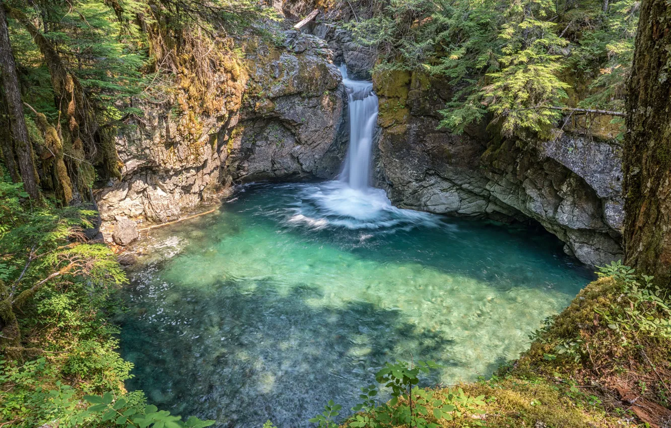 Фото обои пейзаж, природа, озеро, водопад, красота