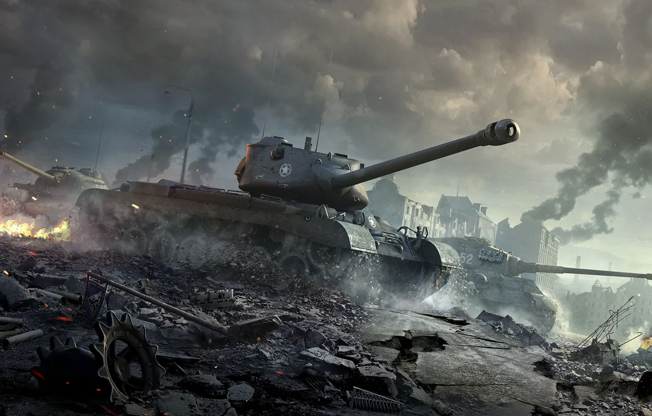 Фото обои WoT, Tiger II, World of Tanks, Мир Танков, Wargaming Net, M46 Patton