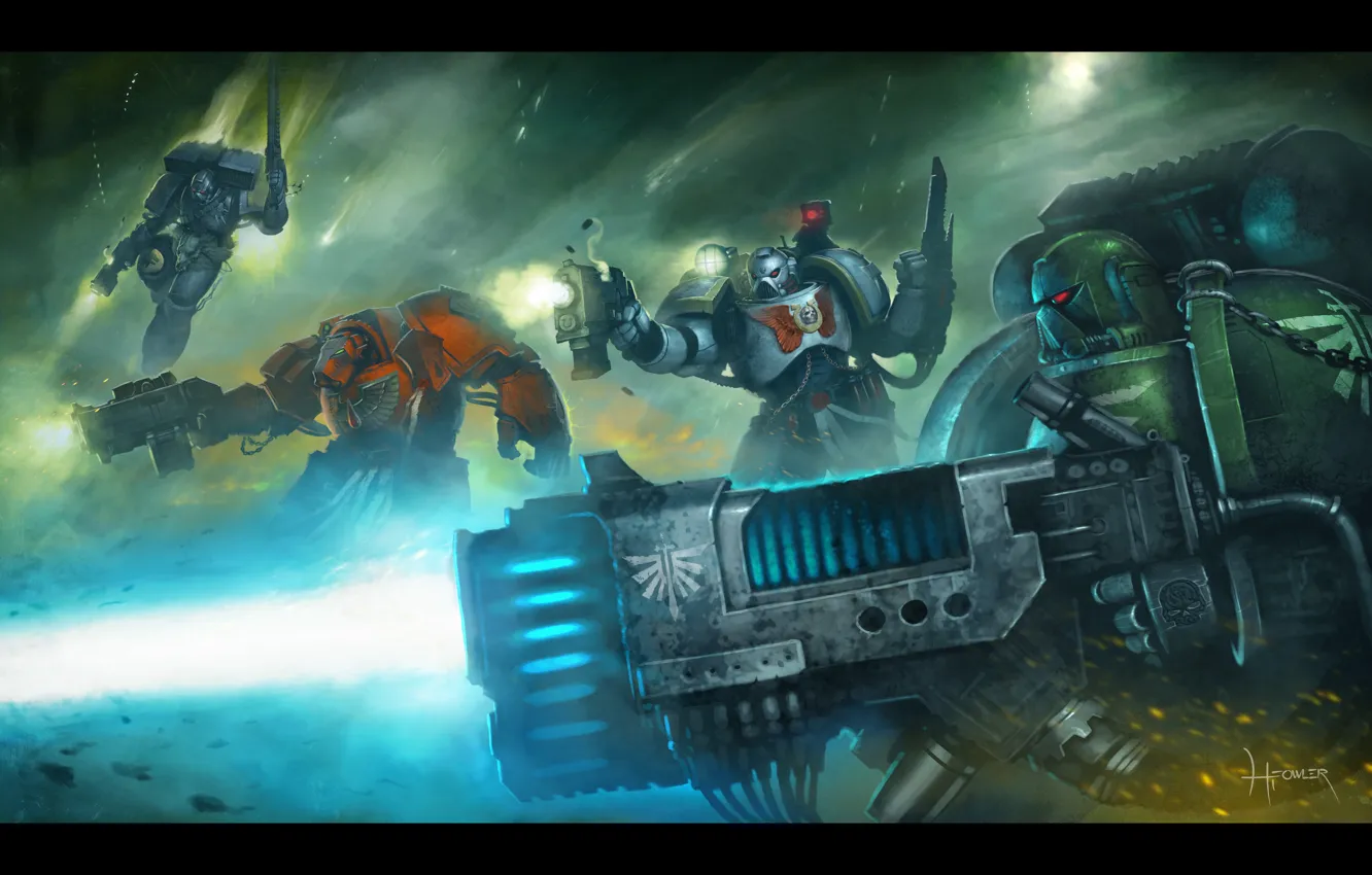 Фото обои Warhammer 40K, Space Marines, heavy weapons, warrior elites