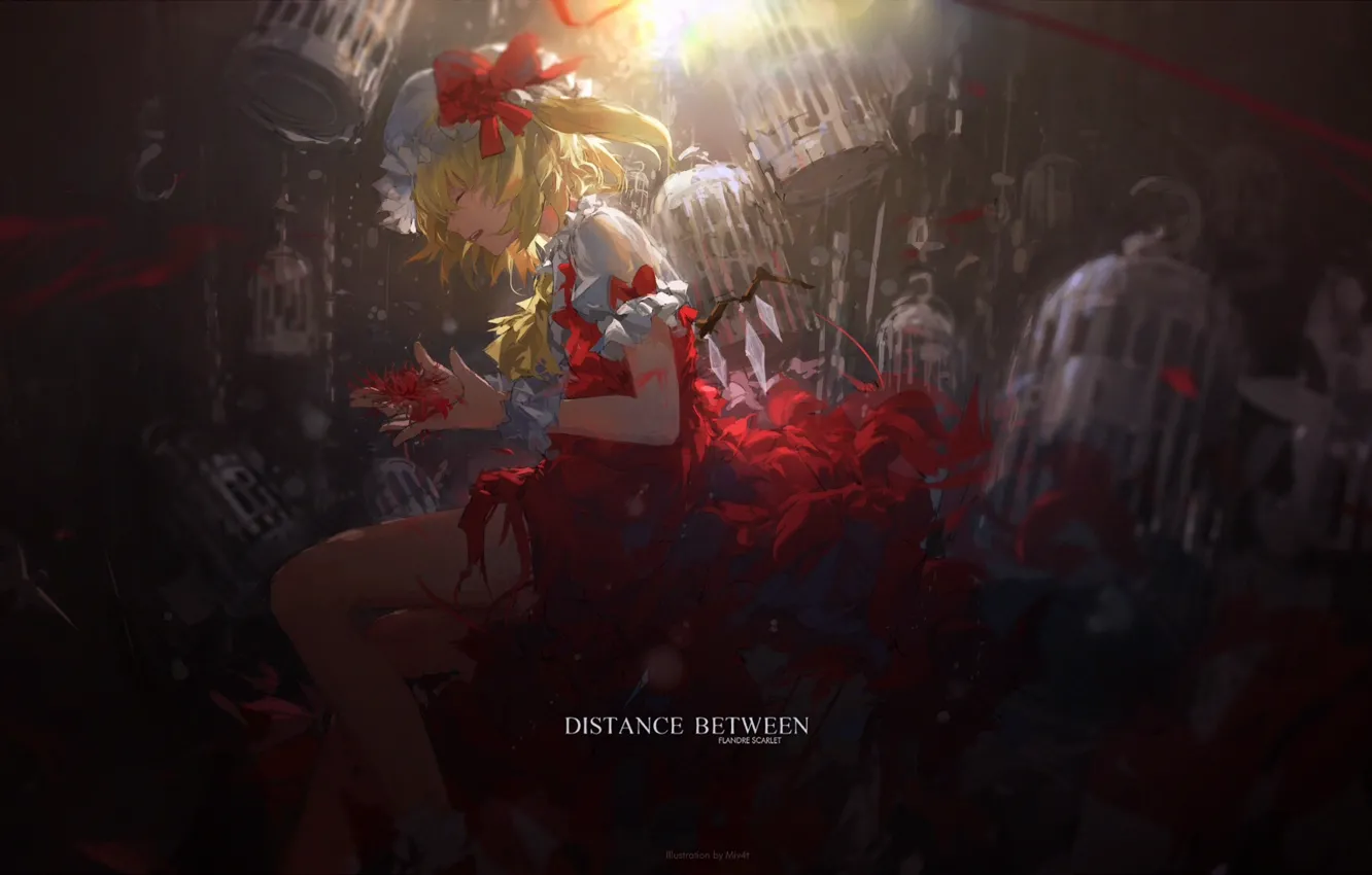 Фото обои девушка, цветы, клетка, арт, touhou, Flandre Scarlet, Miv4t