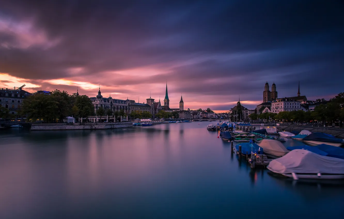 Фото обои Sunset, Zürich, Classic view