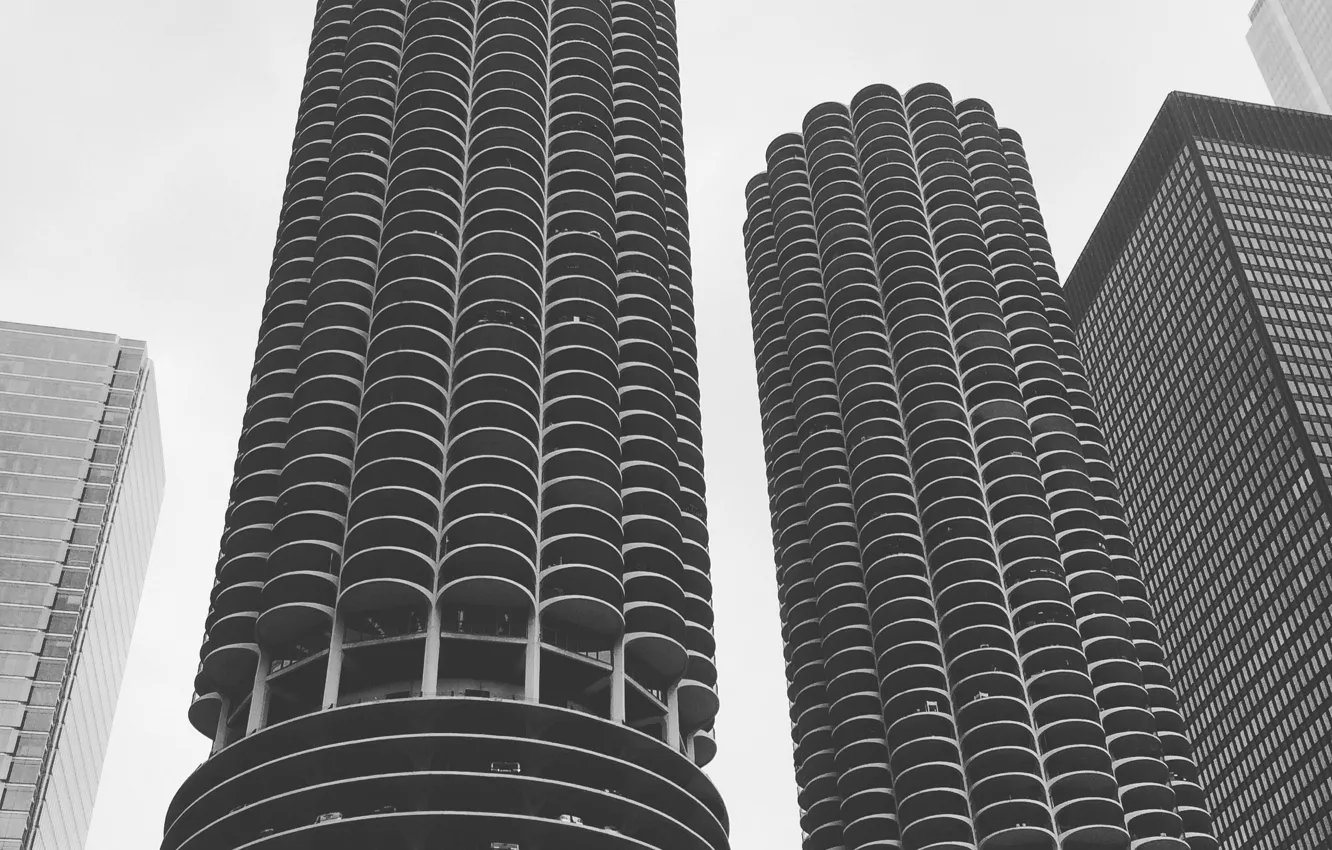 Фото обои USA, United States, Chicago, Illinois, skyline, black and white, buildings, skyscrapers