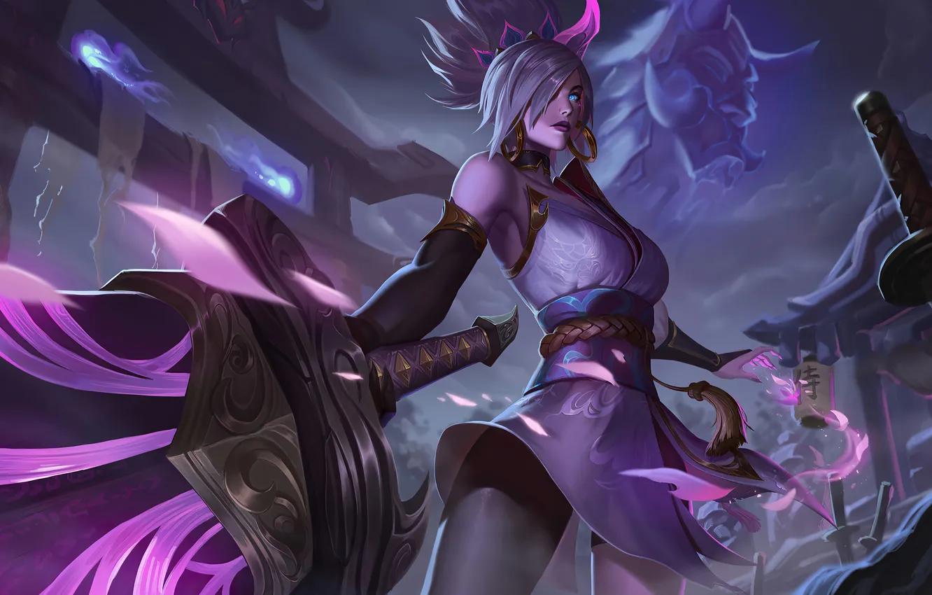 Фото обои Fantasy, League of Legends, Riven, Spirit Blossom, Riven Fan Art