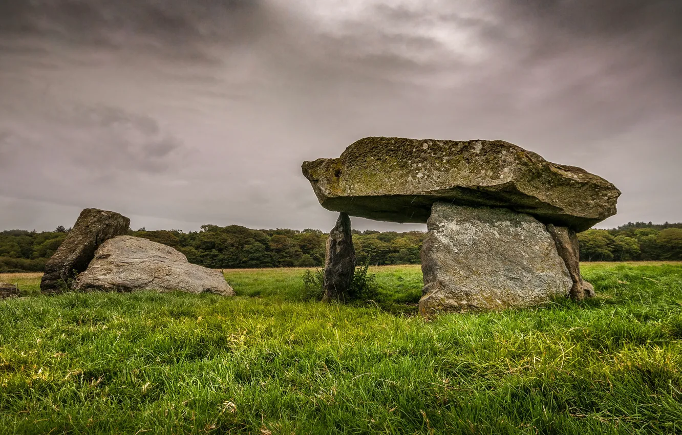 Фото обои камни, Уэльс, мегалит, Presaddfed burial chamber