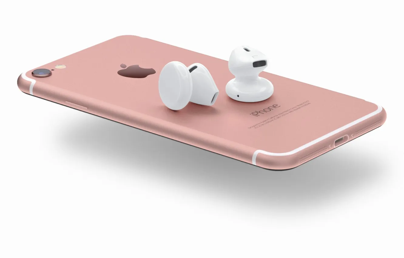 Фото обои iPhone, logo, pink, smartphone, headset, technology, cell phone, high tech