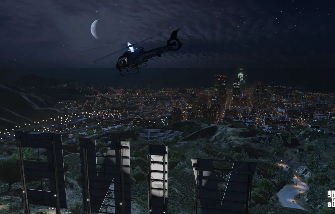 Фото обои пейзаж, ночь, Grand Theft Auto V, лос сантос, gta 5, виневуд