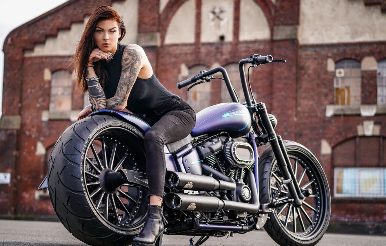 Фото обои Girl, Harley-Davidson, Tattoo, Thunderbike, By Thunderbike, BLUE ROCKZ