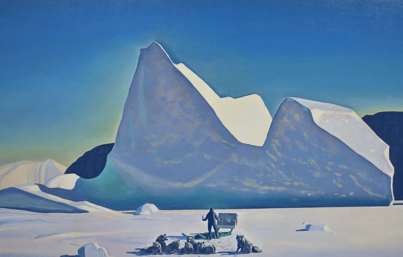 Фото обои лед, снег, пейзаж, картина, глыба, Rockwell Kent, Рокуэлл Кент, Художник в Гренландии