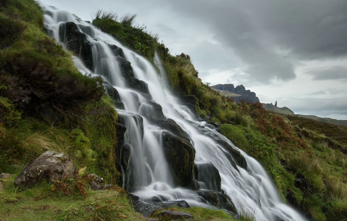 Фото обои горы, водопад, Шотландия, речка, Scotland, Skye, Highland