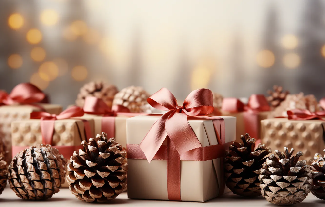 Фото обои украшения, Новый Год, Рождество, подарки, new year, happy, Christmas, шишки