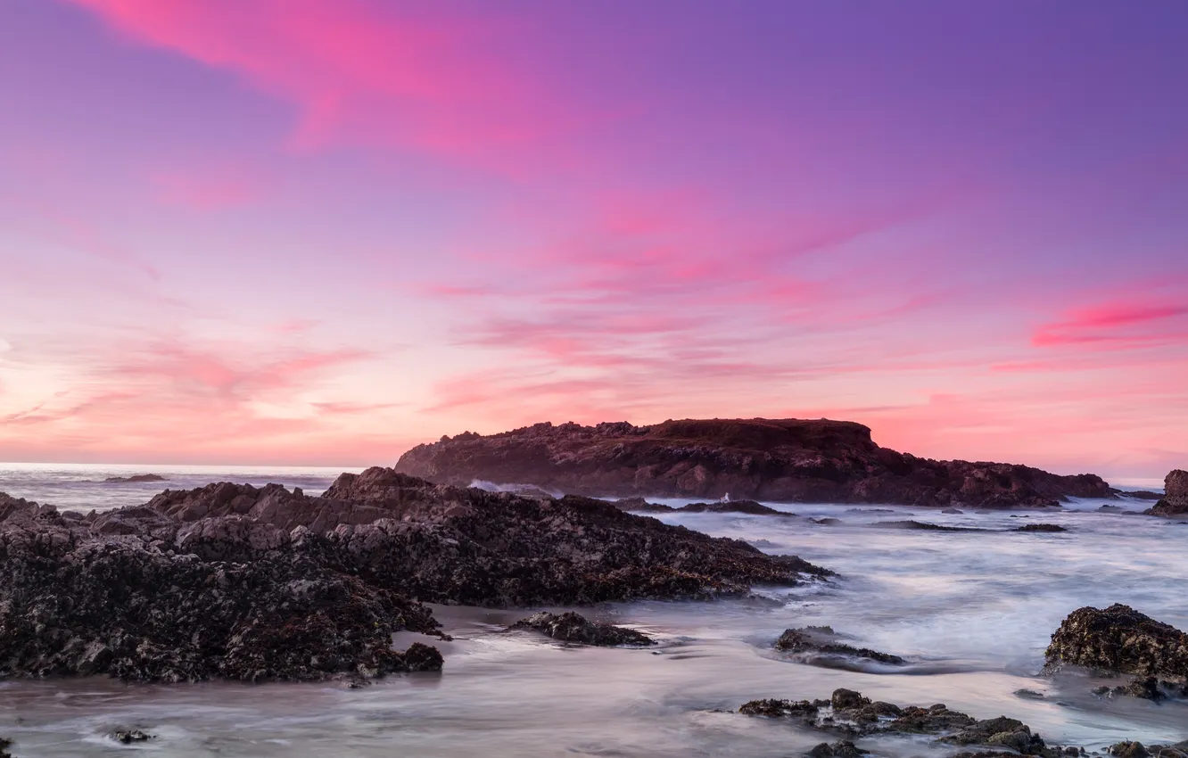 Фото обои камни, океан, скалы, рассвет, побережье, Гаваи