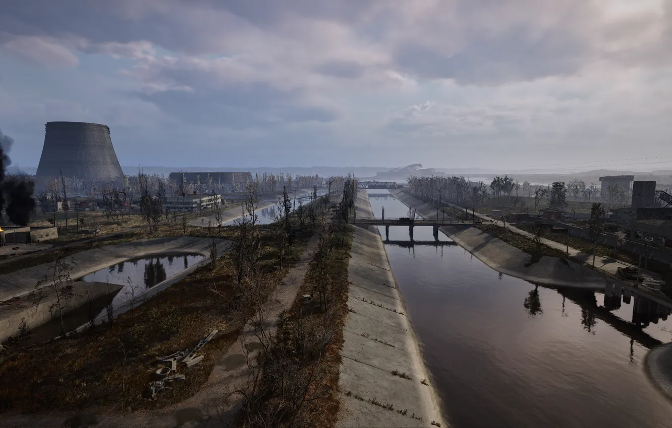 Фото обои Сталкер, Сталкер 2, Stalker 2, S.T.A.L.K.E.R. 2: Heart of Chornobyl, Цементный завод, Градирни