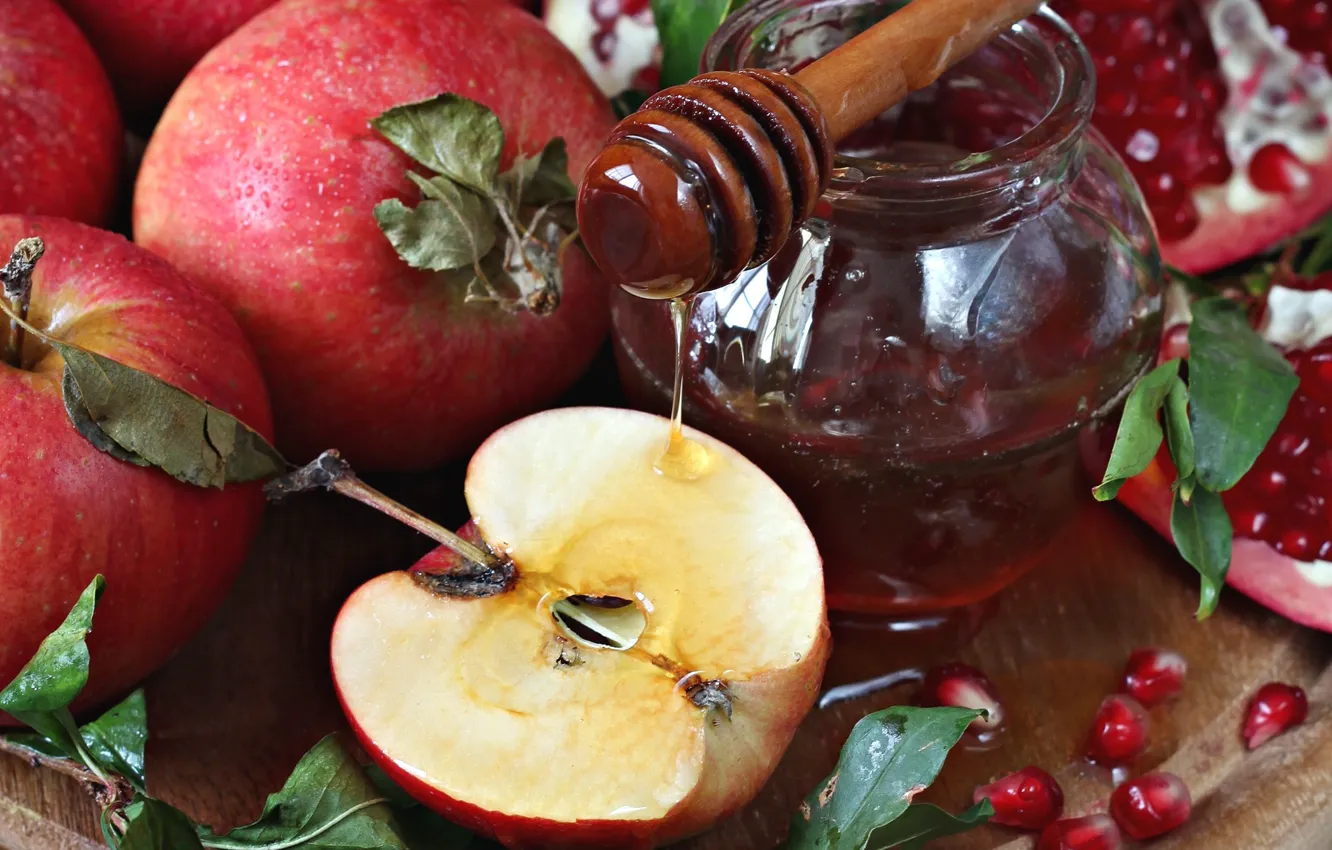 Фото обои яблоки, мед, гранат