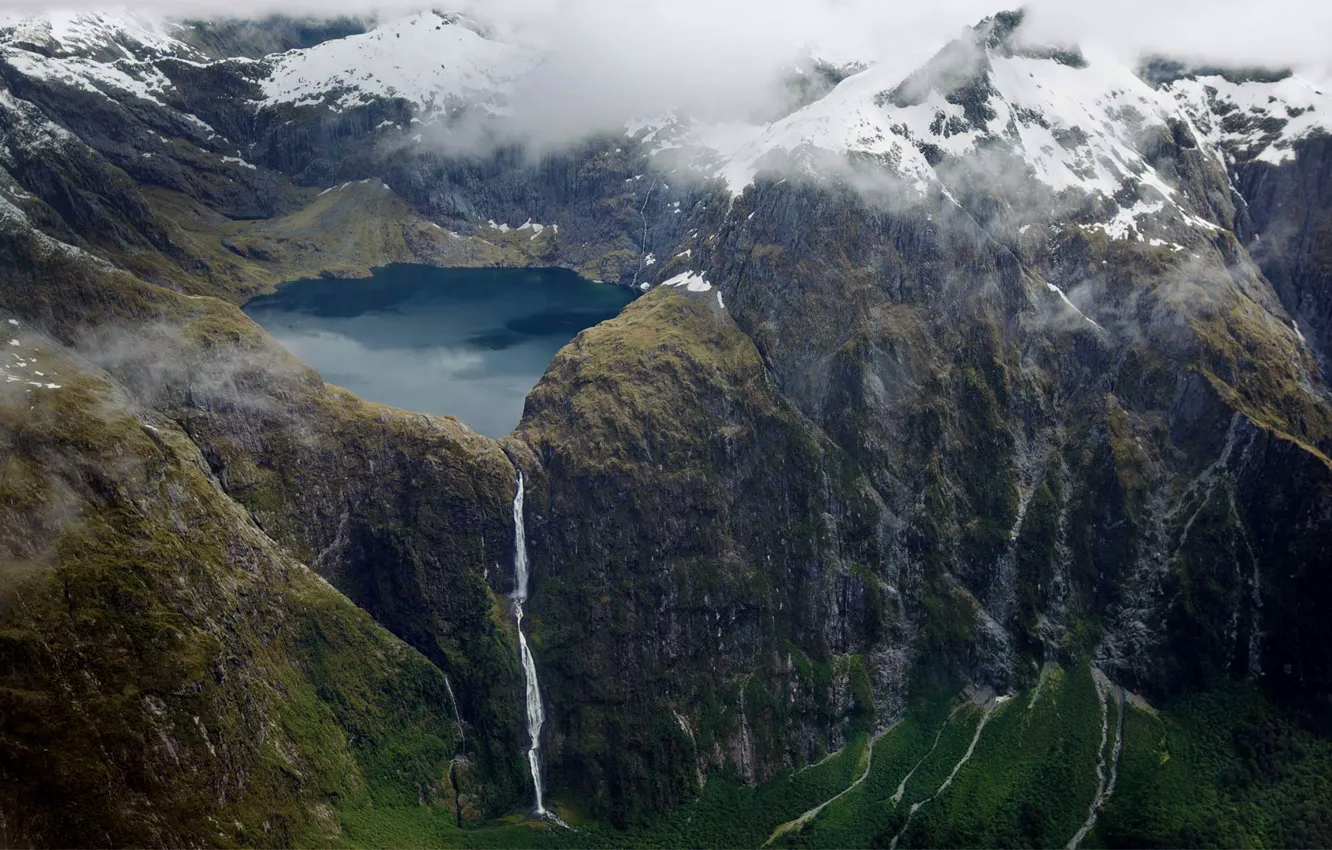 Фото обои Новая Зеландия, озеро Куилл, национальный парк Фиорланд, водопад Сатерленд