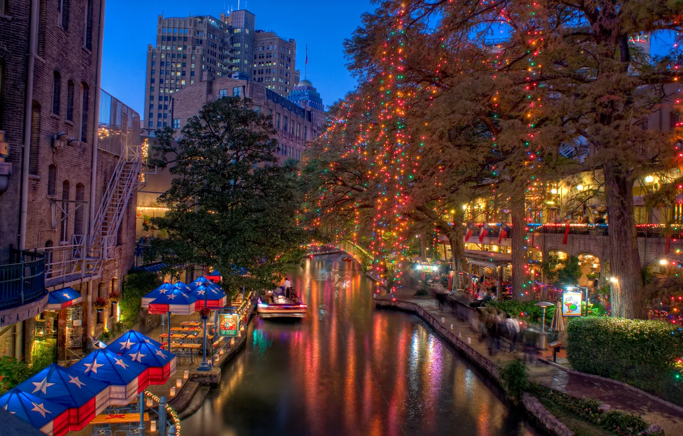 Фото обои Christmas, Lights, usa, Texas, Техас, San Antonio, Сан-Антонио, Christmas Riverwalk