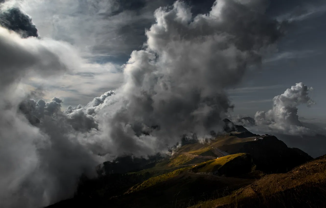 Фото обои облака, горы, туман