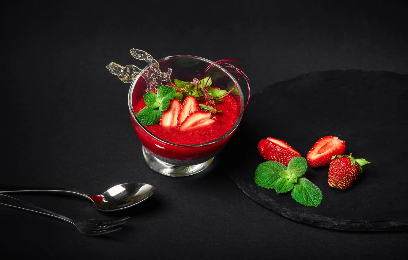 Фото обои ягоды, десерт, клубничный, мусс