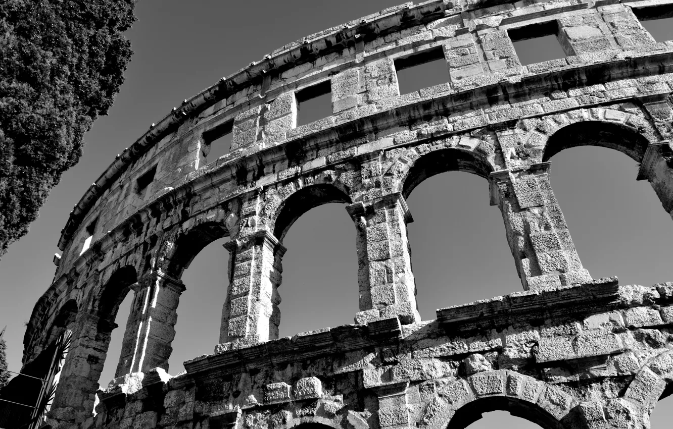 Фото обои Рим, Колизей, черно-белое, Архитектура, Coliseum