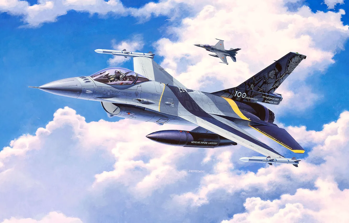 Фото обои F-16, Fighting Falcon, General Dynamics, лёгкий истребитель четвёртого поколения, Атакующий сокол, американский многофункциональный