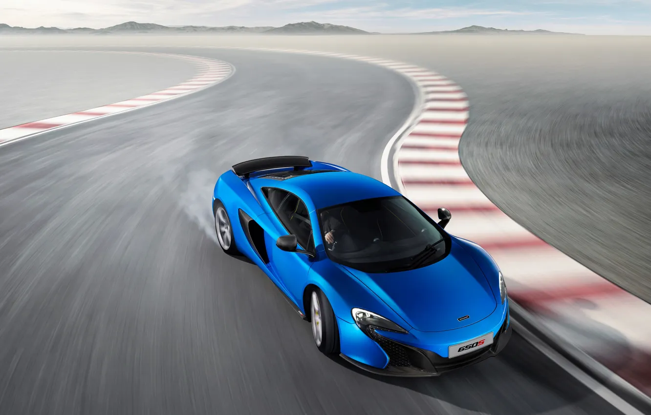 Фото обои McLaren, Поворот, Занос, Blue, Coupe, Суперкар, Supercar, 2014