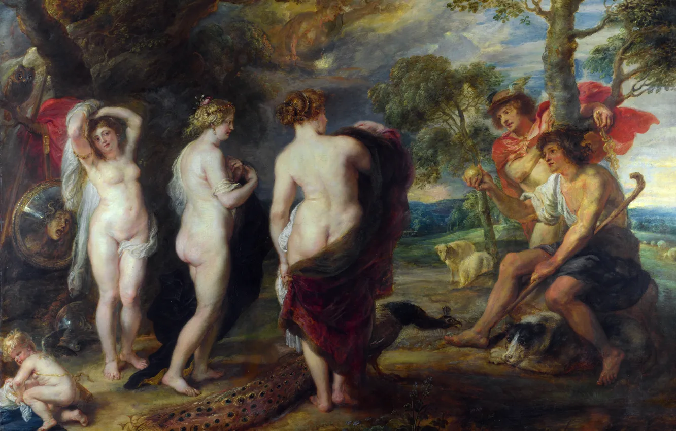 Фото обои картина, Питер Пауль Рубенс, мифология, Суд Париса, Pieter Paul Rubens