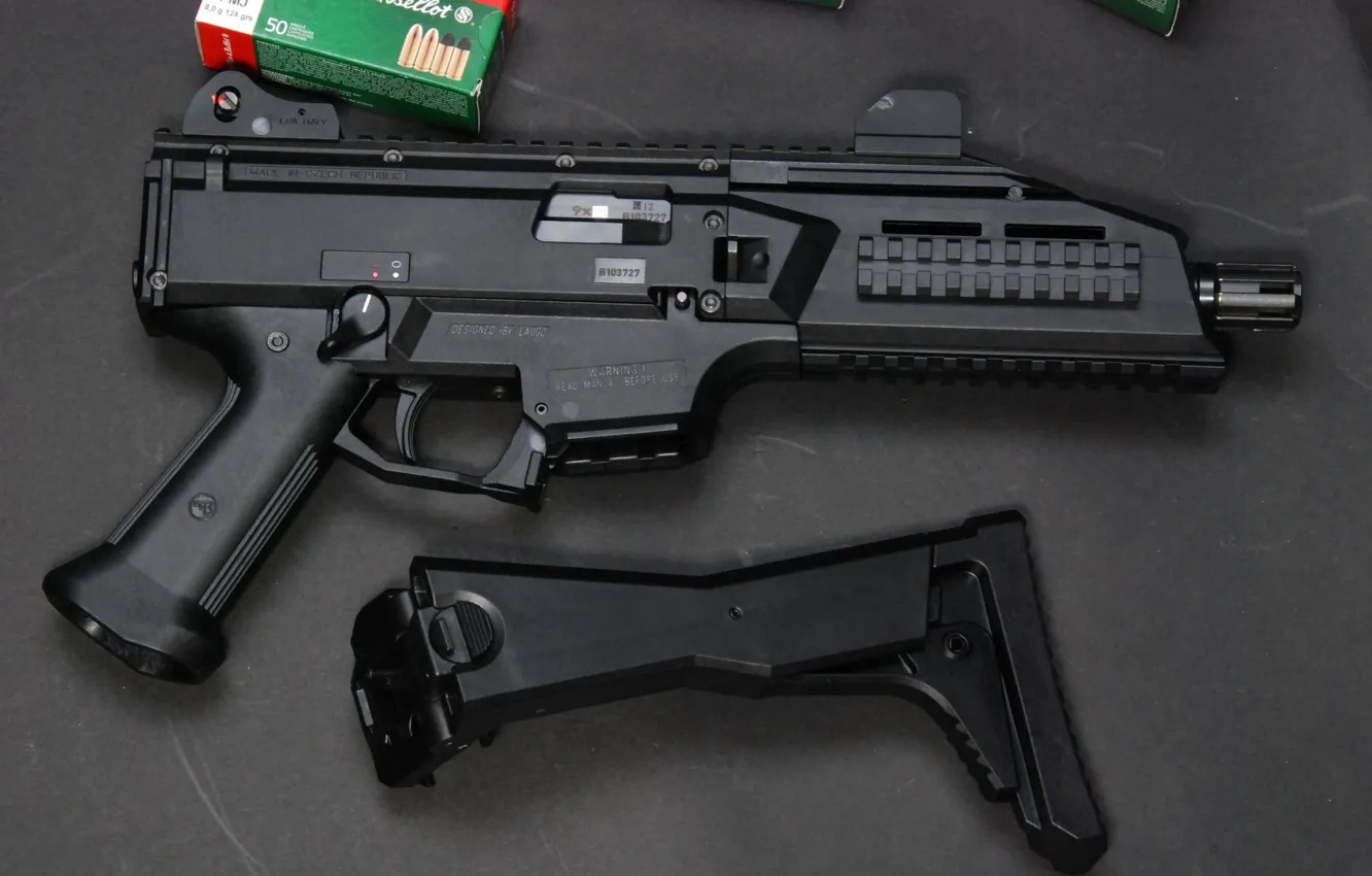 Фото обои gun, weapon, Skorpion, Skorpion EVO III A1-00, outstanding stock, 9x21, materia war, ammo box