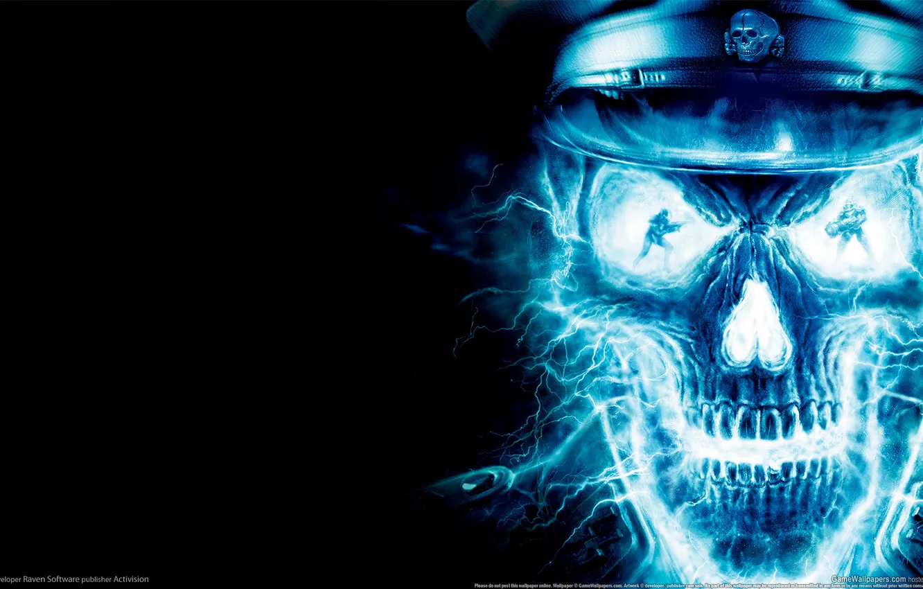 Фото обои Dark, Blue, Skull, Back, Wolfenstein