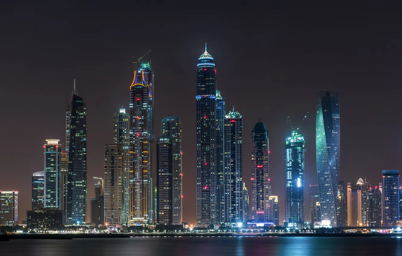 Фото обои city, lights, night, dubai, marina, united arab emirates