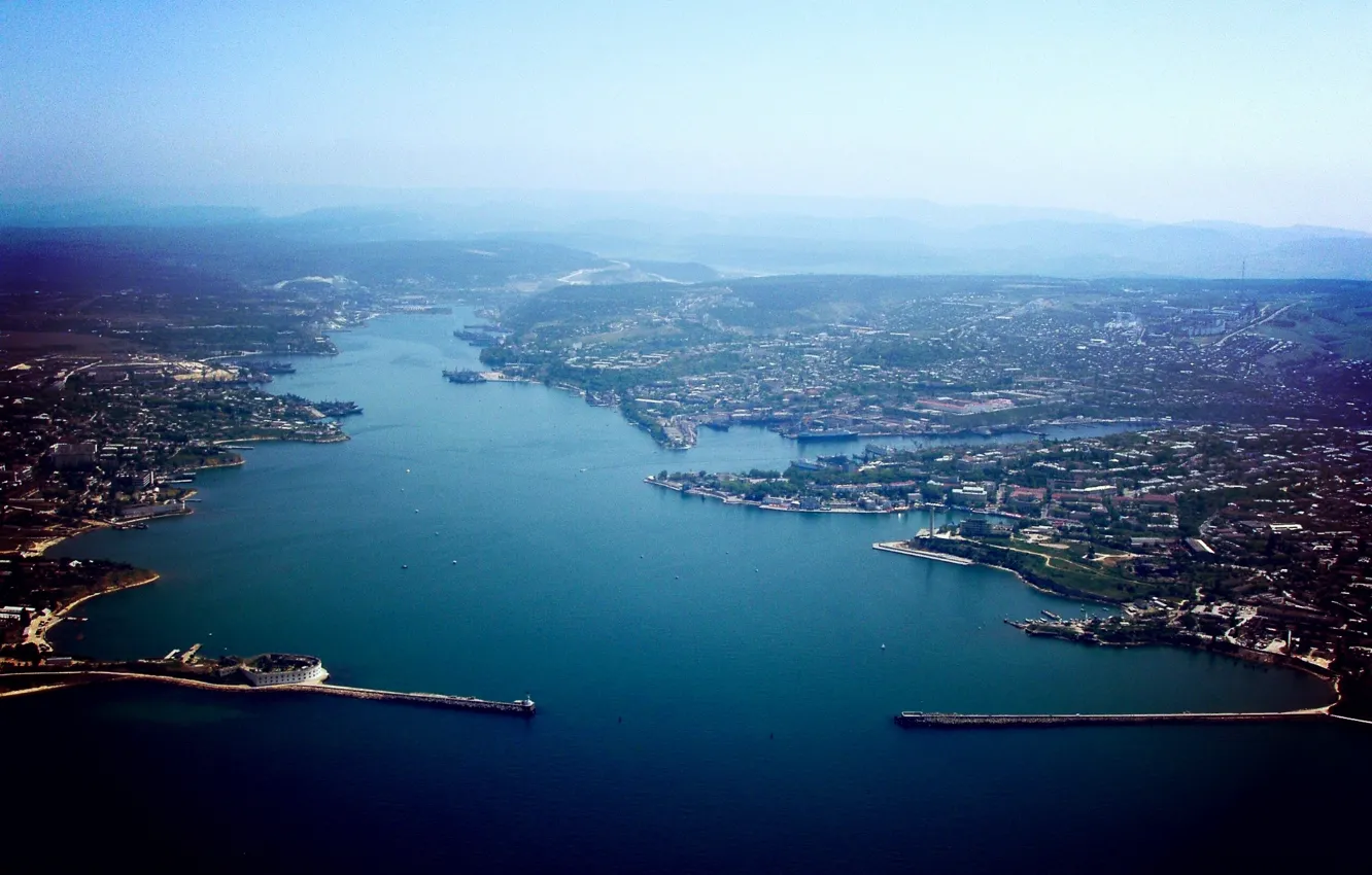 Фото обои небо, город, река