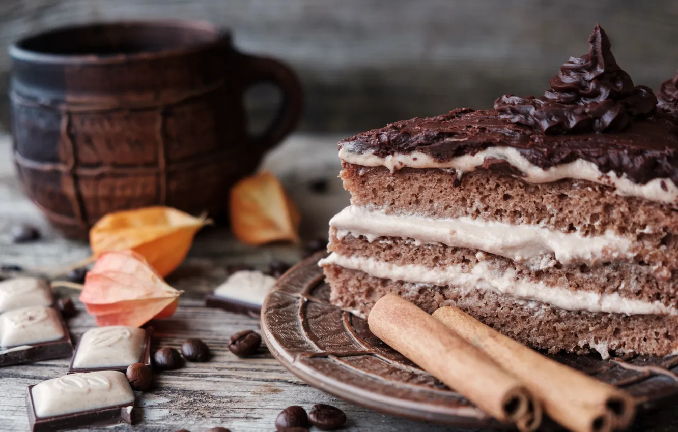 Фото обои сладость, торт, корица, кофейные зерна