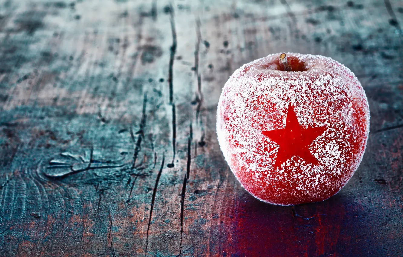 Фото обои зима, красное, звезда, яблоко, Новый Год, Рождество, Christmas, праздники