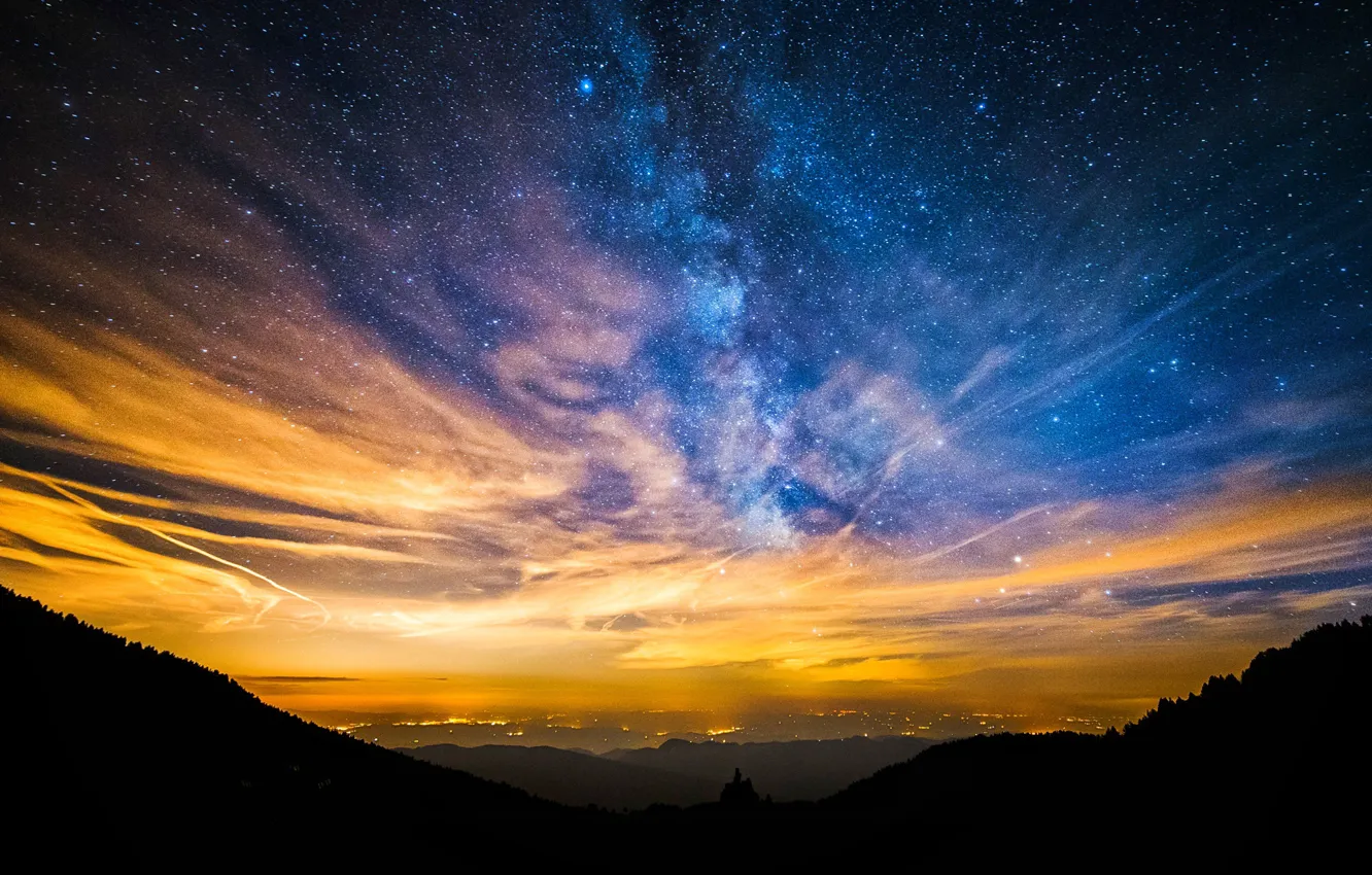 Фото обои закат, ночь, Небо, звёзды, space, sky, night, stars