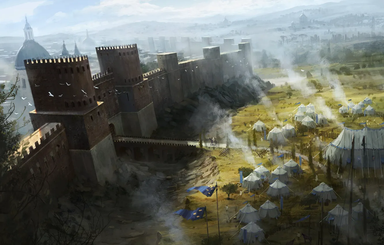 Фото обои стены, крепость, лагерь, Assassin's Creed Identity, War of Cambrai