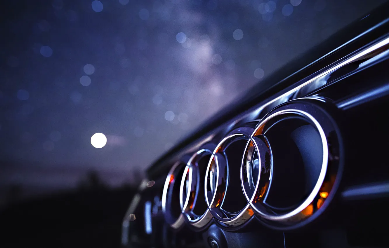 Фото обои Audi, Stars, Night, Camera, Emblem, VAG, Four Rings
