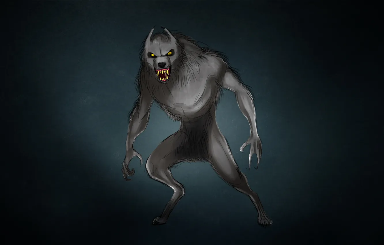 Фото обои темный фон, волк, оборотень, рычит, wolf, werewolf