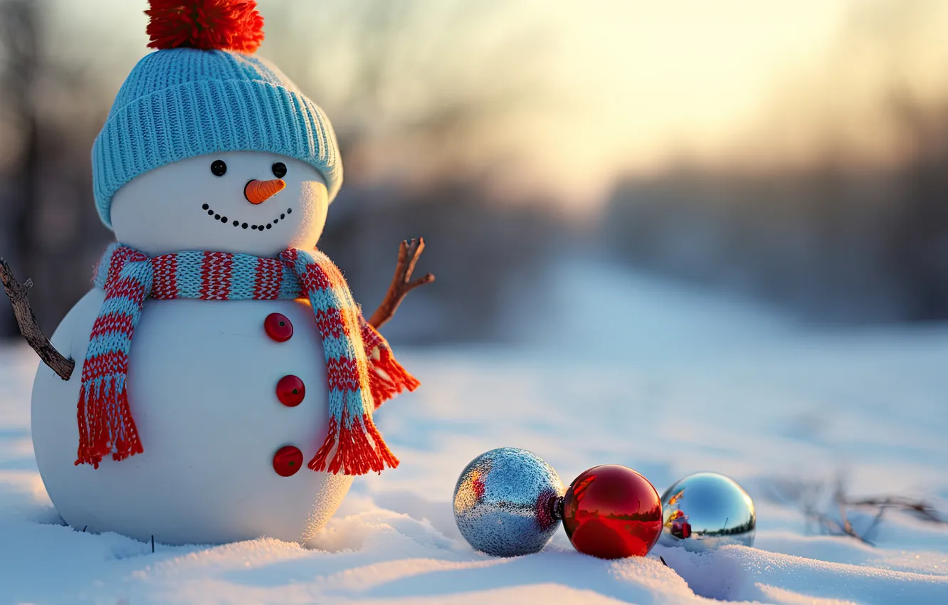 Фото обои зима, снег, Рождество, Новый год, снеговик, Christmas, winter, snow