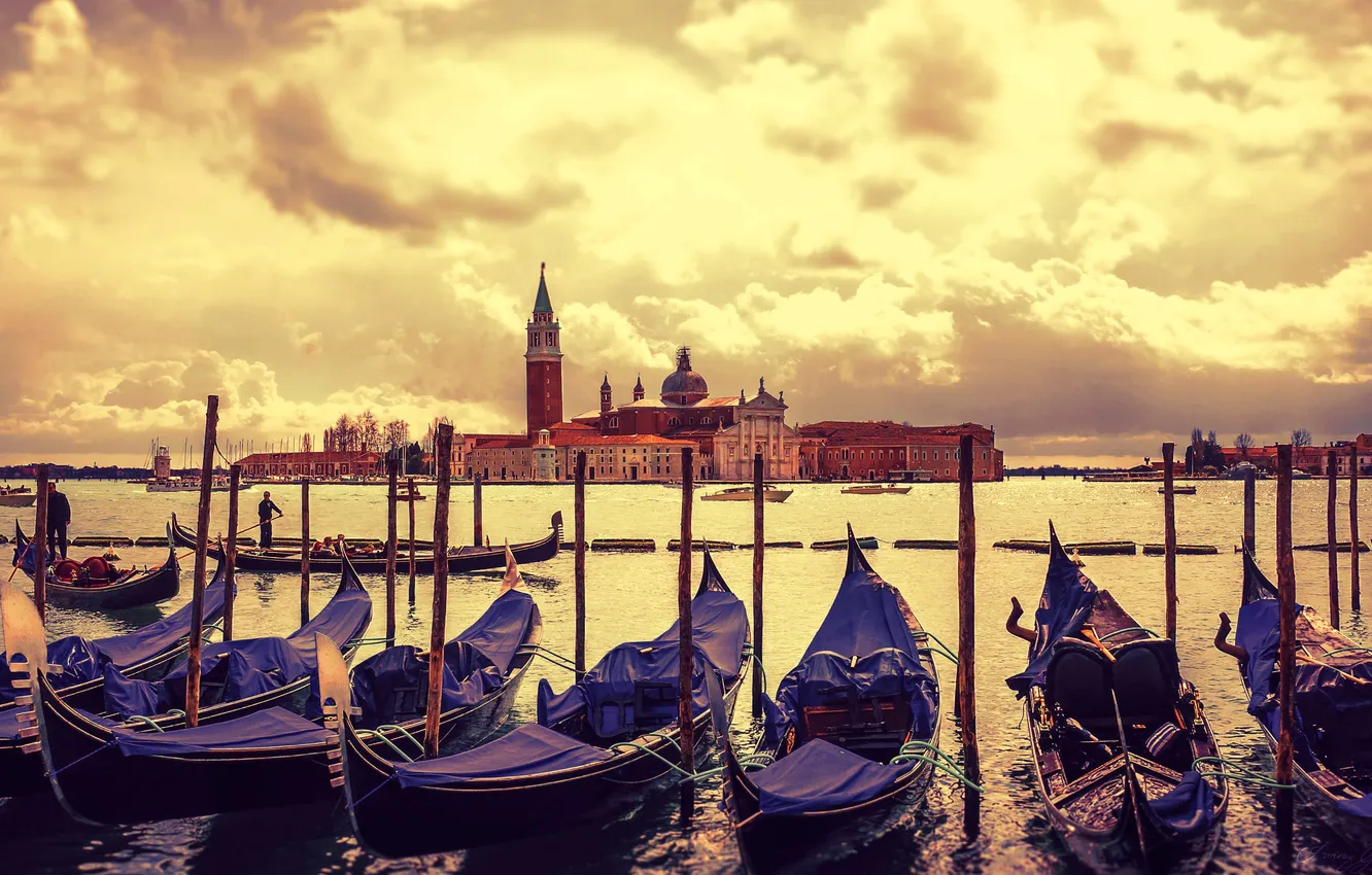 Фото обои лодка, Италия, Венеция, канал, гондола