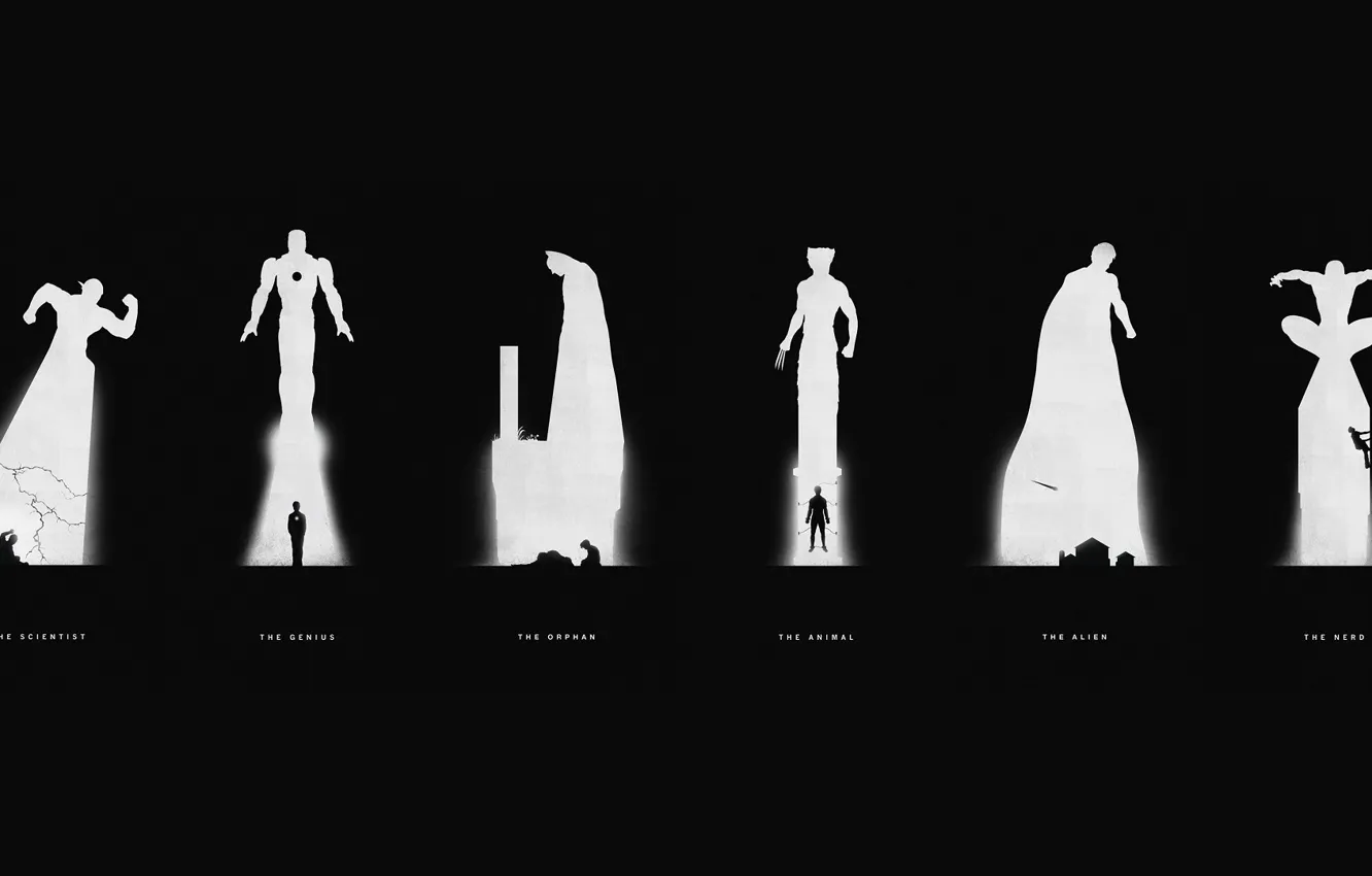 Фото обои Бэтмен, Супермен, Росомаха, Железный человек, Batman, Iron Man, человек паук, Man of Steel