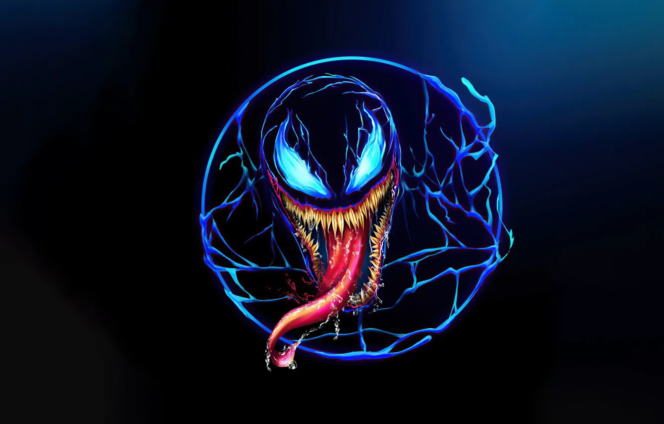 Фото обои темный фон, неон, пасть, комиксы, Marvel Comics, Веном, Venom, Марвел