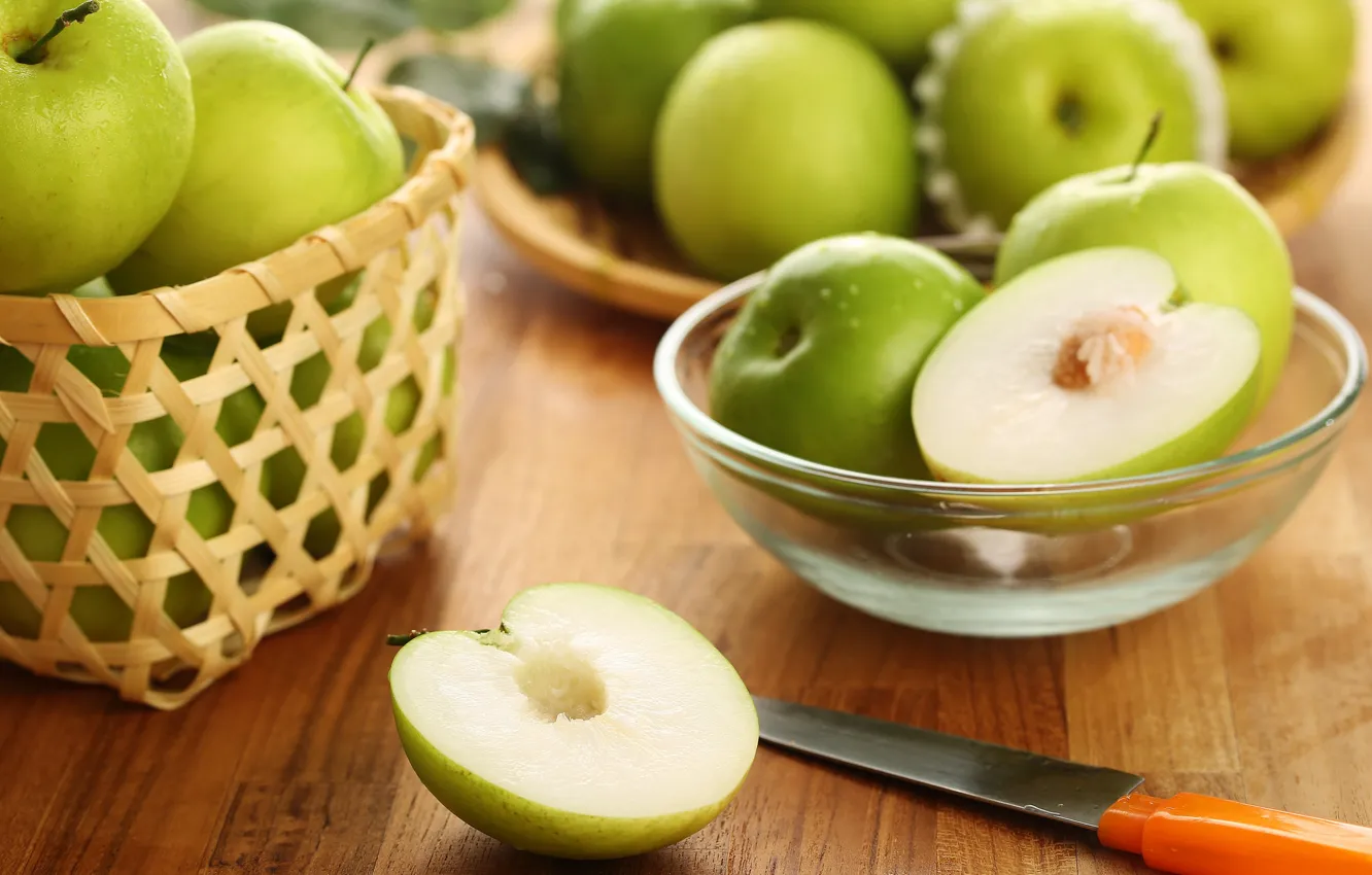 Фото обои зеленый, яблоки, фрукт, плод