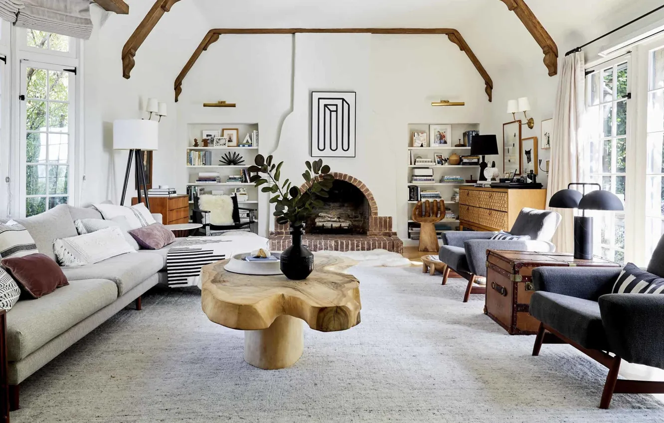Фото обои стиль, комната, интерьер, гостиная, Emily Henderson living room, дизайн