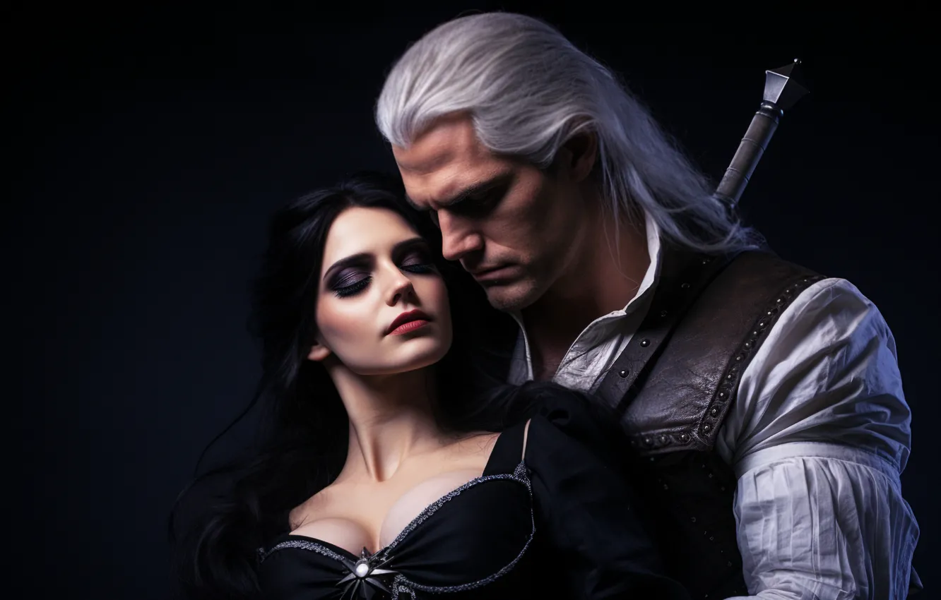 Фото обои грудь, девушка, любовь, поза, макияж, платье, брюнетка, фэнтези