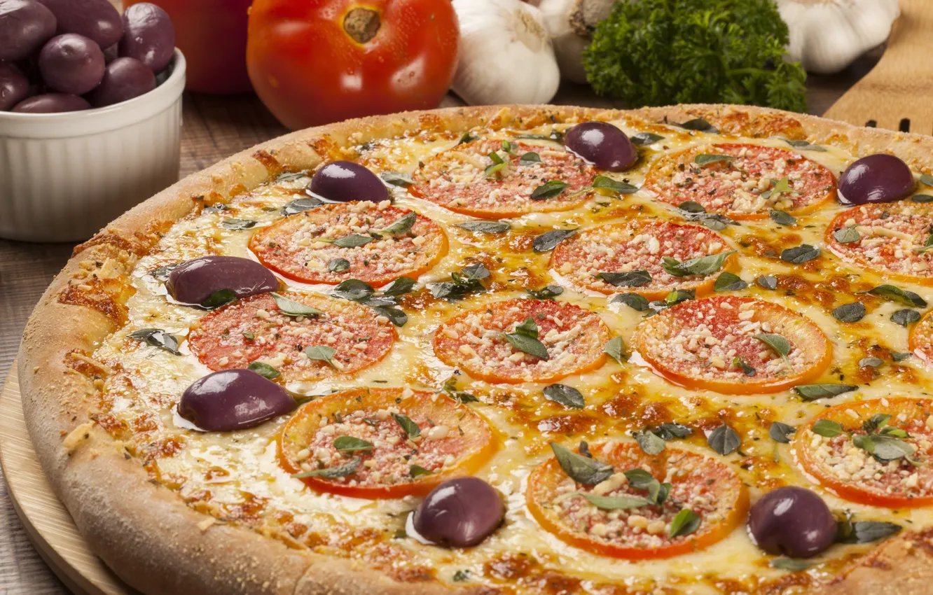 Фото обои pizza, tasting, ingredients, Portions